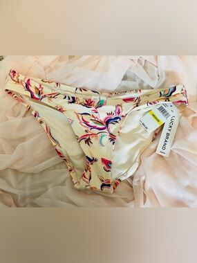 Lucky Brand Cream Bikini Bottom with Pink and Blue Floral Print